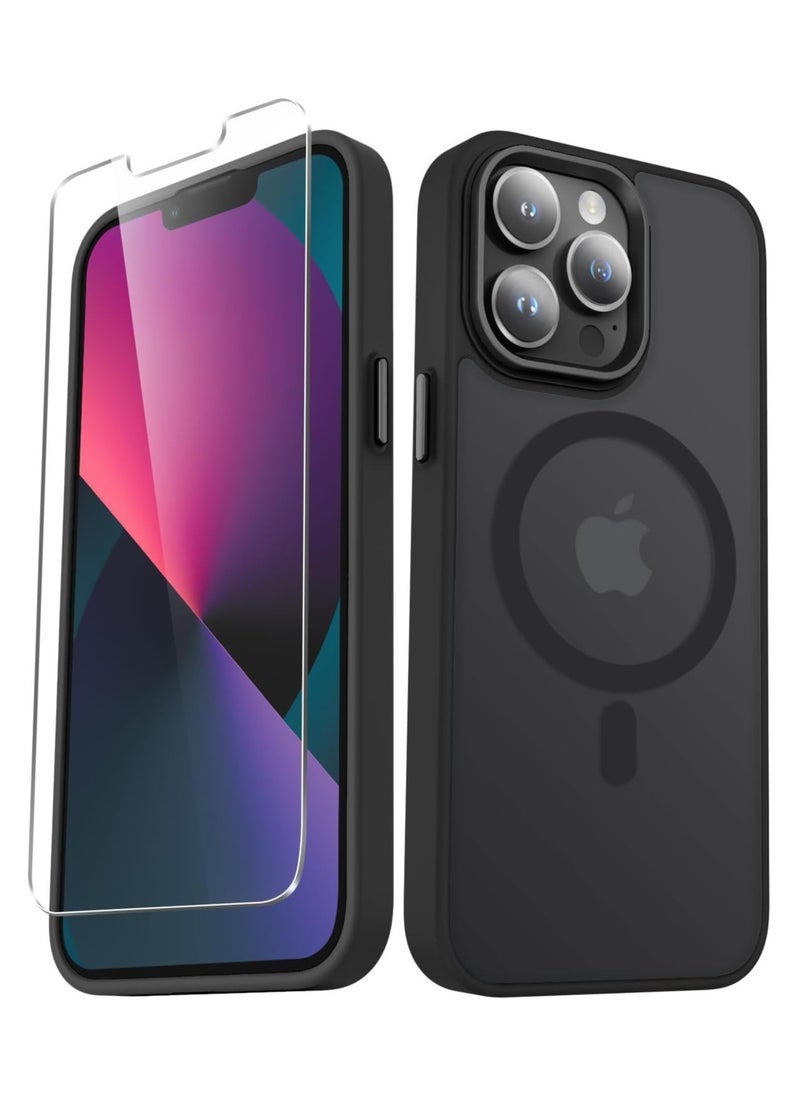 Raxoom iPhone 13 Pro Max Case â€“ Matte Magnetic Phone Case with 1 Screen Protector, Magsafe Compatible, Translucent Frosted Slim Shockproof Protective Cover for iPhone 13 Pro Max 6.7 Inch, Black - Image 1