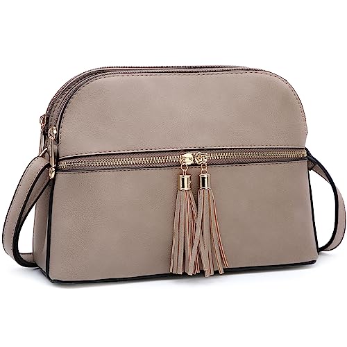 Dasein Women Tassel Zipper Pocket Crossbody Bag Shoulder Purse Fashion Travel Bag with Multi Pockets(1-Stone) - Image 1