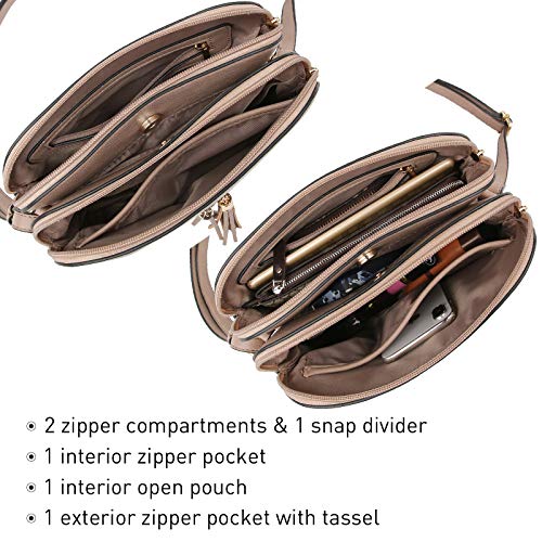 Dasein Women Tassel Zipper Pocket Crossbody Bag Shoulder Purse Fashion Travel Bag with Multi Pockets(1-Stone) - Image 5