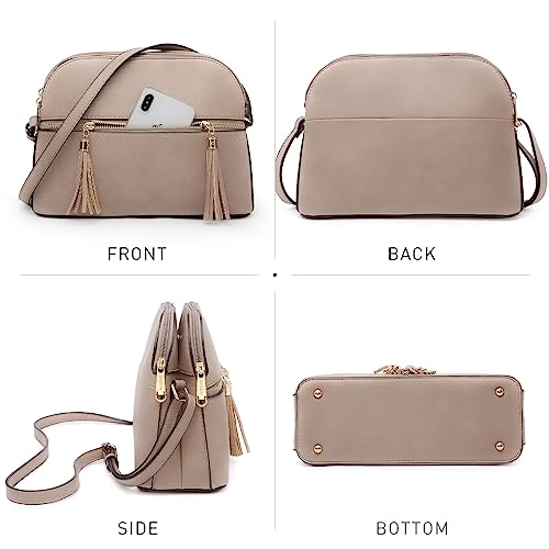 Dasein Women Tassel Zipper Pocket Crossbody Bag Shoulder Purse Fashion Travel Bag with Multi Pockets(1-Stone) - Image 3