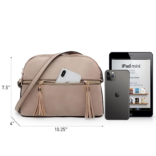 Dasein Women Tassel Zipper Pocket Crossbody Bag Shoulder Purse Fashion Travel Bag with Multi Pockets(1-Stone) - Image 4