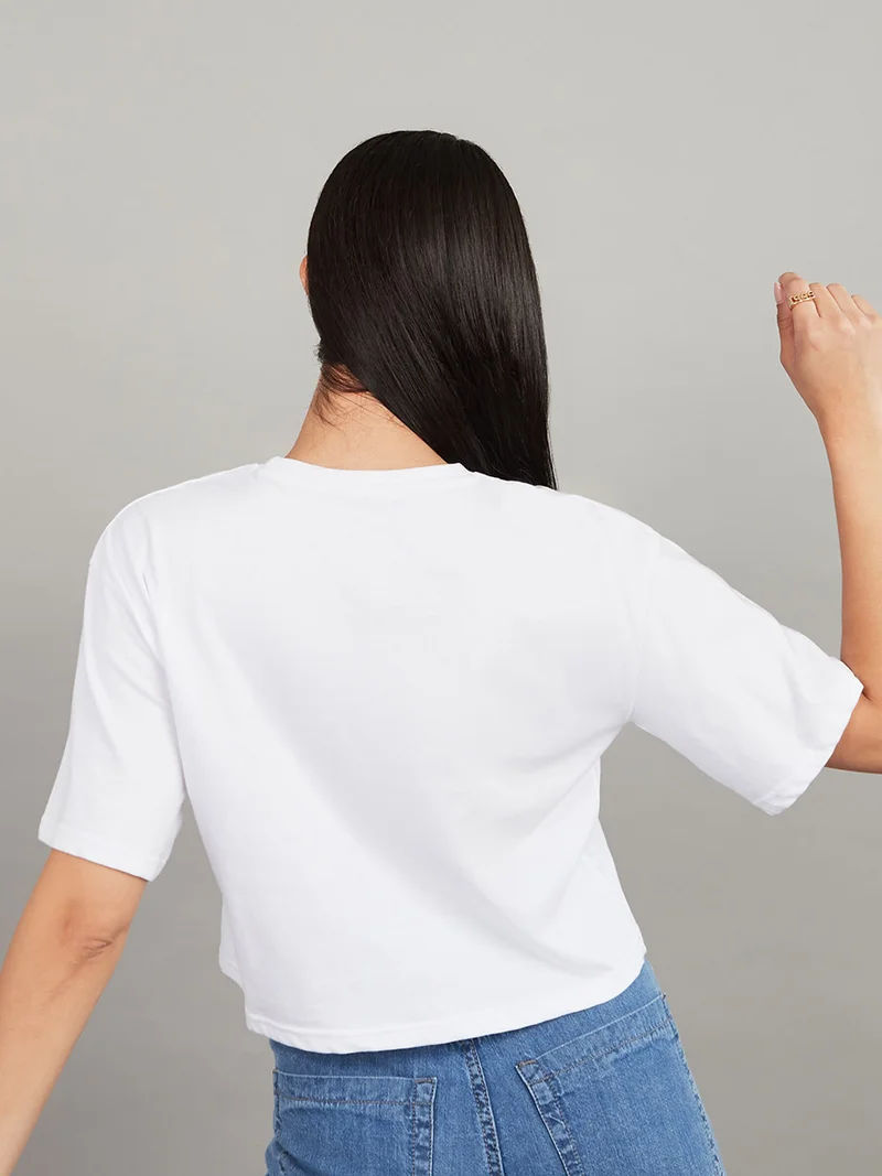 Styli Short Sleeves Cotton Boxy Crop T-shirt