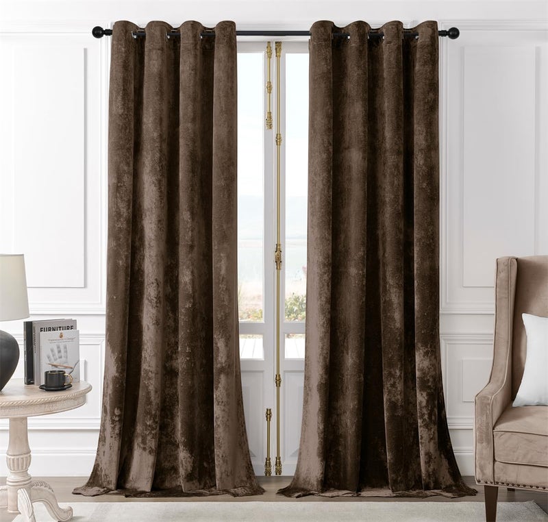SMILETIME Chocolate Crushed Velvet Grommet Curtains 52x96 inch Luxurious Thermal Insulated Soundproof Drapes for Living Room Office Soft and Durable Light-Filtering Window Treatments, 2 Panels - Image 1