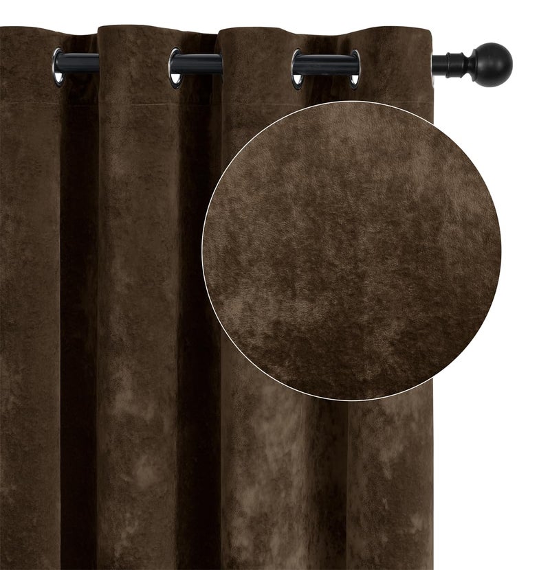 SMILETIME Chocolate Crushed Velvet Grommet Curtains 52x96 inch Luxurious Thermal Insulated Soundproof Drapes for Living Room Office Soft and Durable Light-Filtering Window Treatments, 2 Panels - Image 2