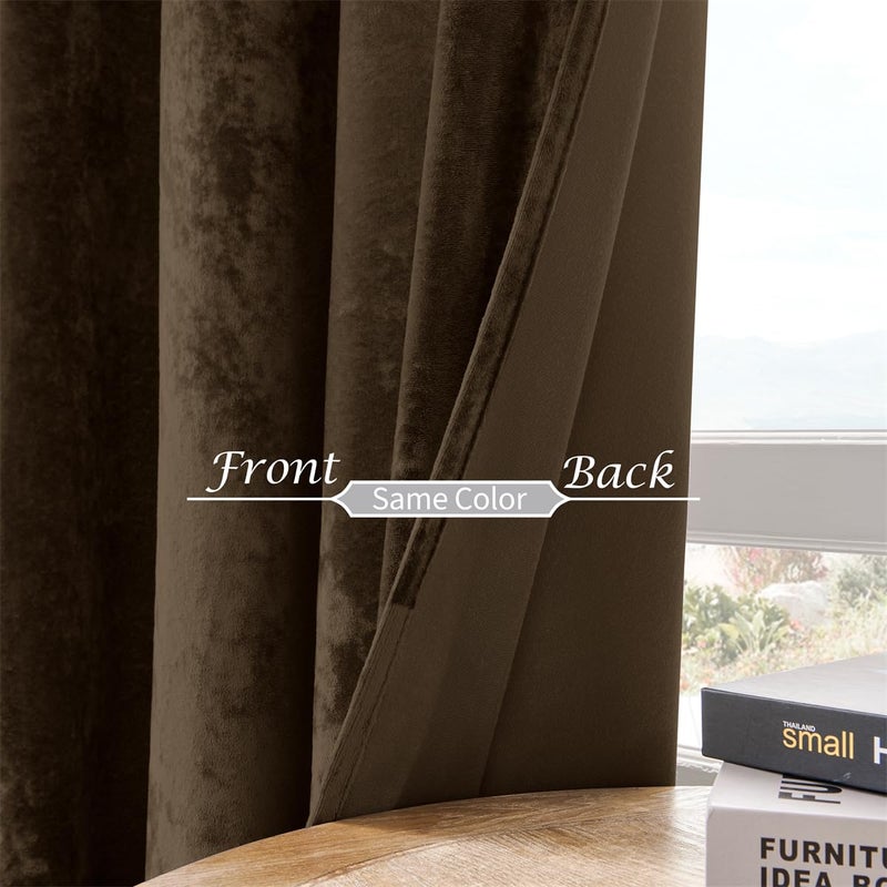 SMILETIME Chocolate Crushed Velvet Grommet Curtains 52x96 inch Luxurious Thermal Insulated Soundproof Drapes for Living Room Office Soft and Durable Light-Filtering Window Treatments, 2 Panels - Image 4
