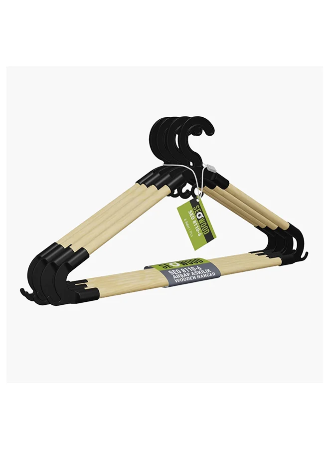 Home Box Neo 6-Piece Seawood Bamboo Hanger Set 43 x 20 x 1.5 cm