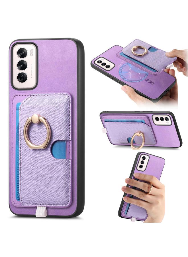 S-TOP Case For OPPO Reno12 Global Retro Cross Leather Ring Side Insert Card Bag MagSafe Phone Case - Image 1