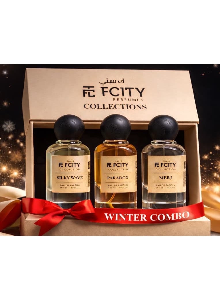 مجموعة هدايا العطور الشتوية المكونة من 3 قطع من FCITY - 3 × 50 مل عطور دافئة طويلة الأمد للرجال والنساء - مجموعة روائح موسمية مريحة - مجموعة هدايا مثالية