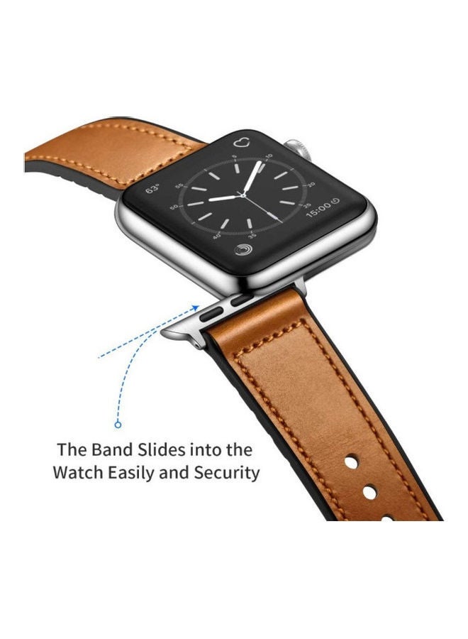 إسكدنيا سوار من الجلد الطبيعي والمطاط مصنوع مزيج مواد مختلفة لساعة Apple iWatch Series 6/SE/5/4/3/2/1 بني كلاسيك - Image 4