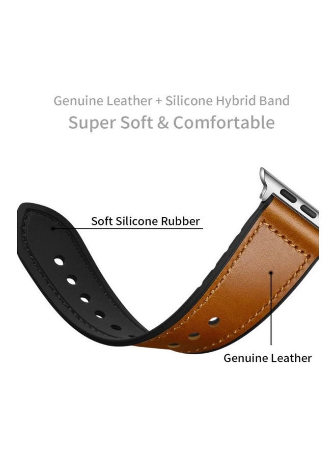 إسكدنيا سوار من الجلد الطبيعي والمطاط مصنوع مزيج مواد مختلفة لساعة Apple iWatch Series 6/SE/5/4/3/2/1 بني كلاسيك - Image 5