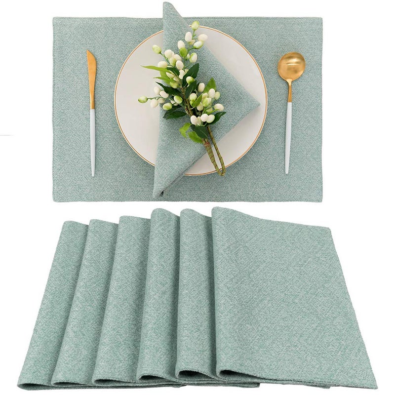 Spring Garden Home Teal Fabric Placemats Set of 6  Spring Garden Home Boho Farmhouse Cloth Washable Plate Mats for Kitchen Dining Tables 13x19 inch 
