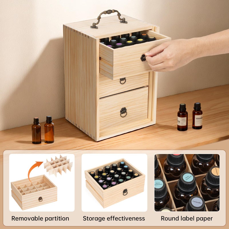 TORIBIO Essential Oils Box for 60 Bottles, Wooden Essential Oils Storage Organizer Holds 5 10 15 20 30 ml for Young Living & Doterra Bottles - Image 3