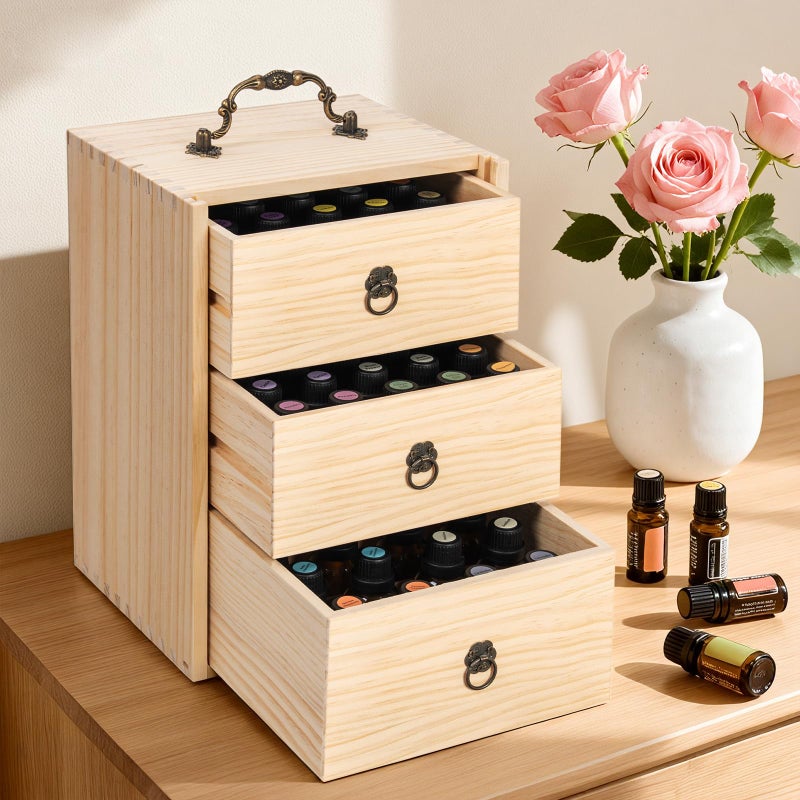 TORIBIO Essential Oils Box for 60 Bottles, Wooden Essential Oils Storage Organizer Holds 5 10 15 20 30 ml for Young Living & Doterra Bottles - Image 2