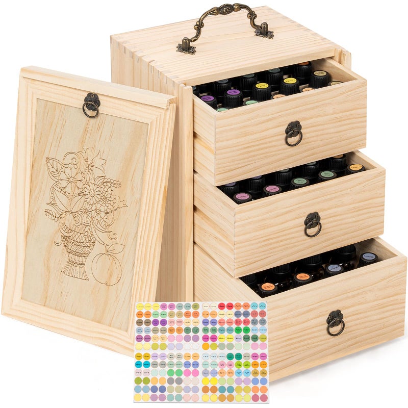 TORIBIO Essential Oils Box for 60 Bottles, Wooden Essential Oils Storage Organizer Holds 5 10 15 20 30 ml for Young Living & Doterra Bottles - Image 1