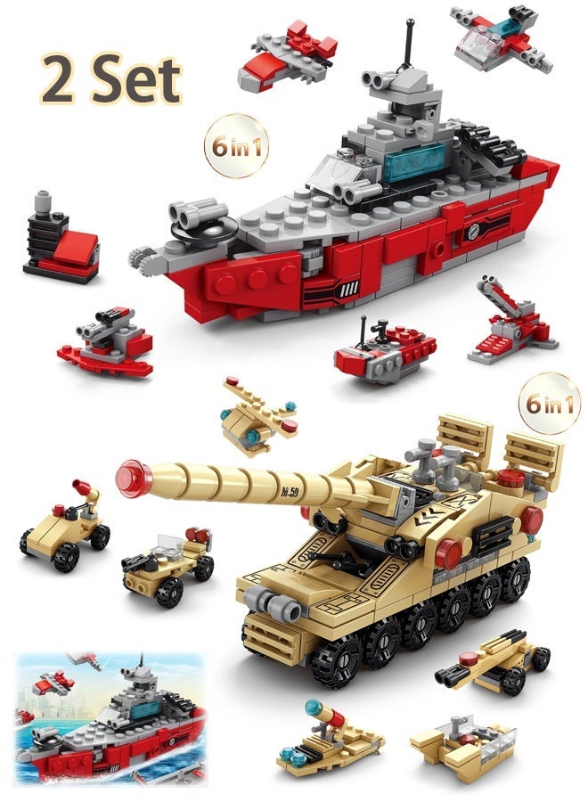 LELE BROTHER Toy Building Blocks Set, Create a Armored Tank or warship，Small Military Models,  Great Army Men Toys Gifts for Boys Kids and Teens Age 6+ Year Old - Image 1