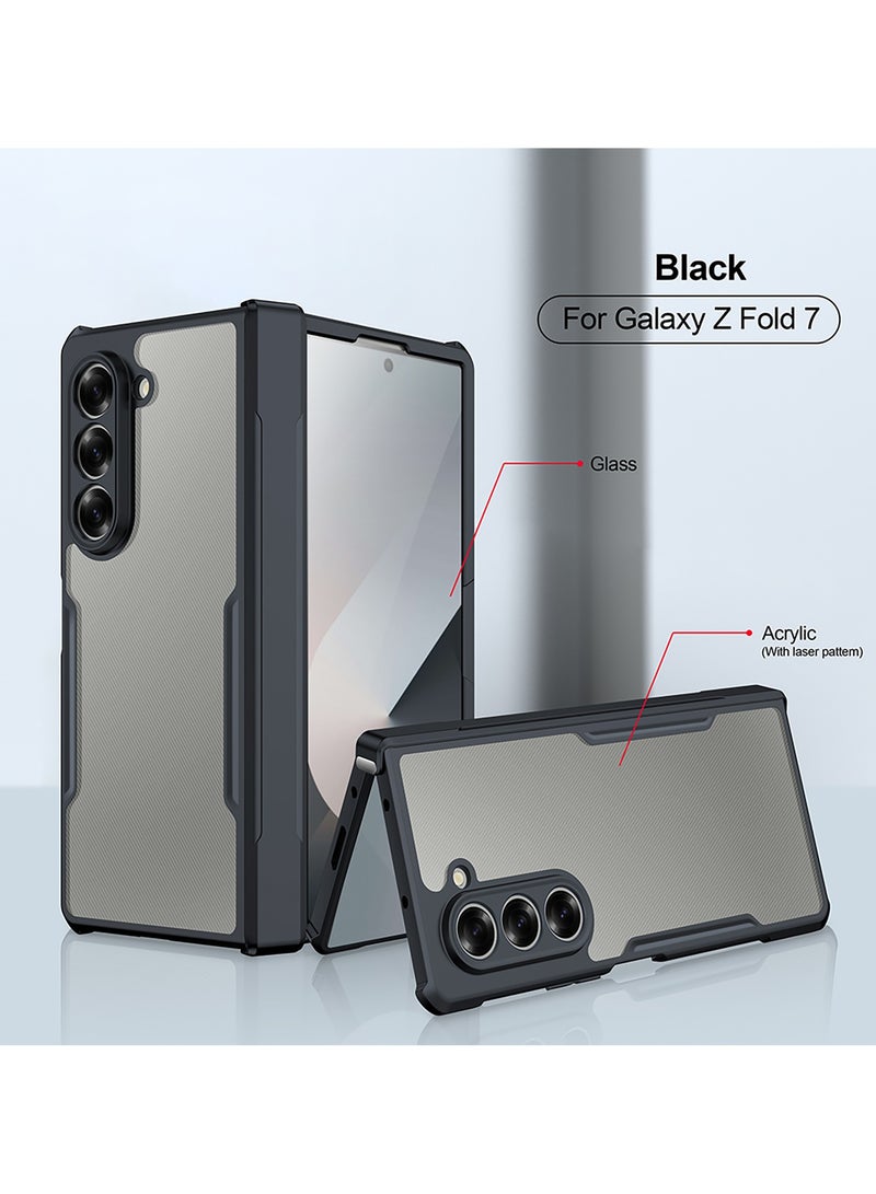 For Samsung Galaxy Z Fold 7 Case, Built-in Glass Screen Protector, TPU + PC Shockproof Bumper Protection Back Cover, Anti-fingerprint Slim Fit Full Body Protection Casing (Black Transparent) - Image 2