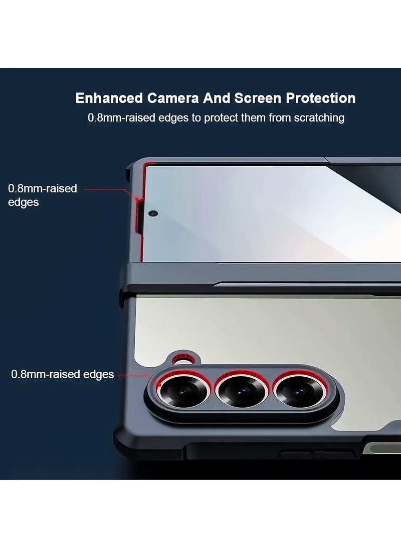 For Samsung Galaxy Z Fold 7 Case, Built-in Glass Screen Protector, TPU + PC Shockproof Bumper Protection Back Cover, Anti-fingerprint Slim Fit Full Body Protection Casing (Black Transparent) - Image 3