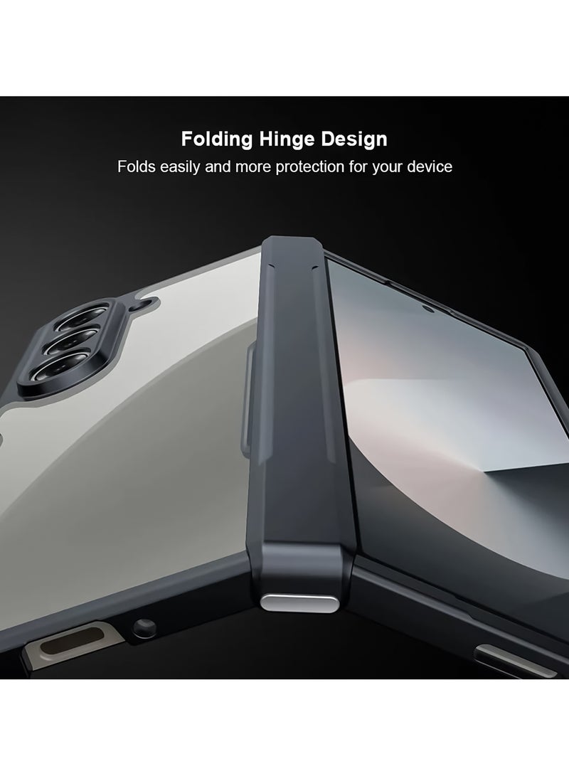 For Samsung Galaxy Z Fold 7 Case, Built-in Glass Screen Protector, TPU + PC Shockproof Bumper Protection Back Cover, Anti-fingerprint Slim Fit Full Body Protection Casing (Black Transparent) - Image 4