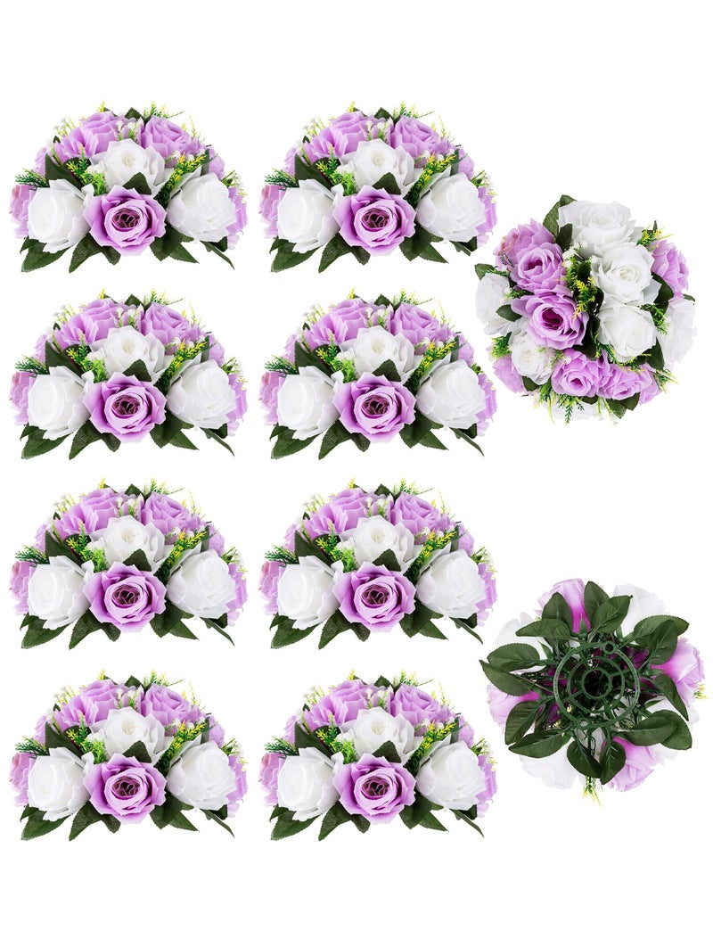 BLOSMON Lilac Flowers Balls for Centerpieces 10 Pcs Purple White Fake Roses Flower for Wedding Table  Artificial Silk Kissing Bouquet Floral Arrangement Center for Home Party Event Decor