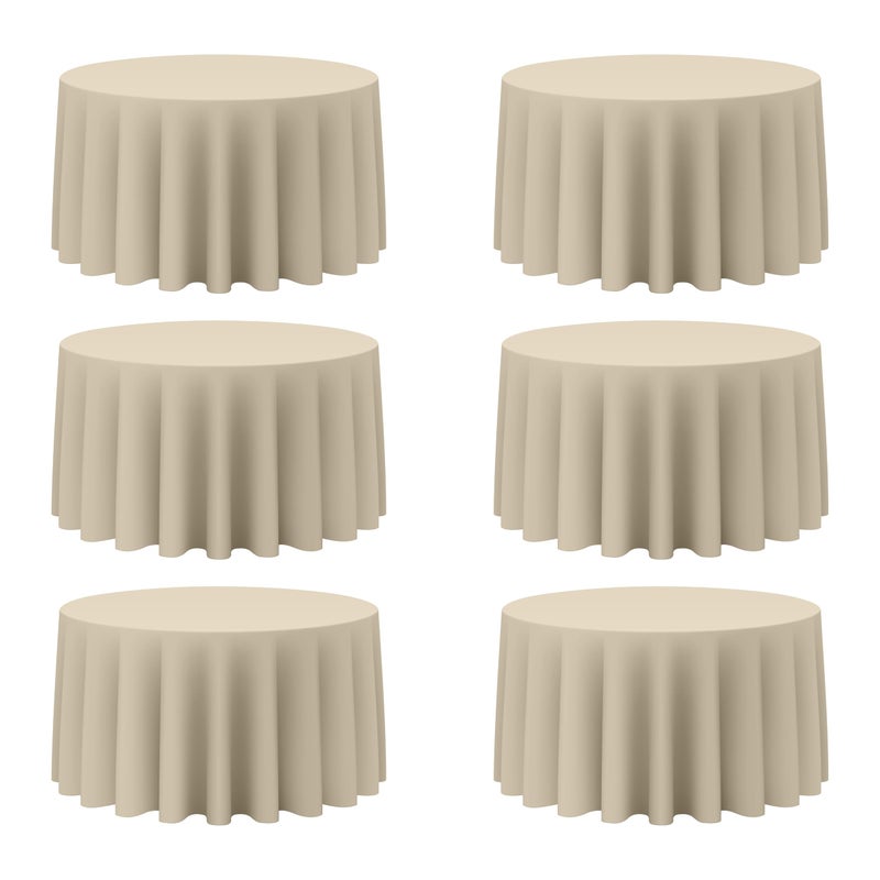 BRILLMAX 6 Pack Beige Round Tablecloths 120 Inch for 60â€ Tables - 150 GSM Polyester Fabric, Floor Length Drop, Water, Stain & Wrinkle Resistant Cloth Cover for Wedding Reception Banquet Dining - Image 1
