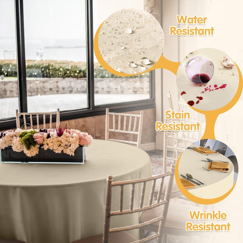 BRILLMAX 6 Pack Beige Round Tablecloths 120 Inch for 60â€ Tables - 150 GSM Polyester Fabric, Floor Length Drop, Water, Stain & Wrinkle Resistant Cloth Cover for Wedding Reception Banquet Dining - Image 3
