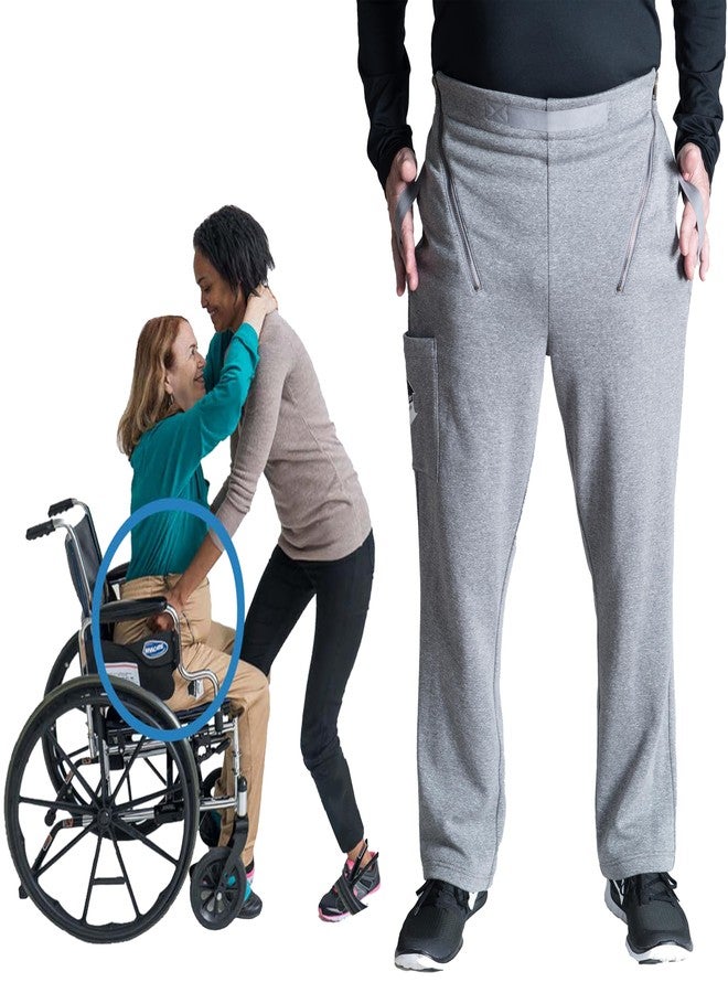 Transfer Pants - Standing Aid & Support for Transfering Disabled Wheelchair Patients Safely - Comfy Fleece Sweatpants (Grey, Medium) - Image 1
