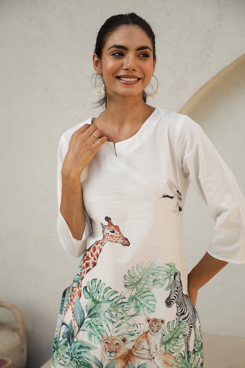 Label Flavia طقم أبيض مع طباعة حيوانات للنساء - Image 4