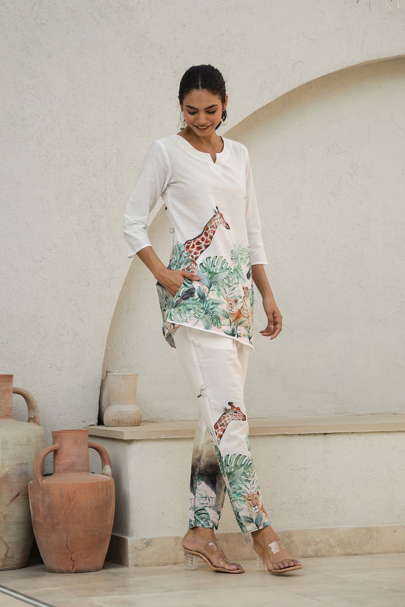 Label Flavia طقم أبيض مع طباعة حيوانات للنساء - Image 2