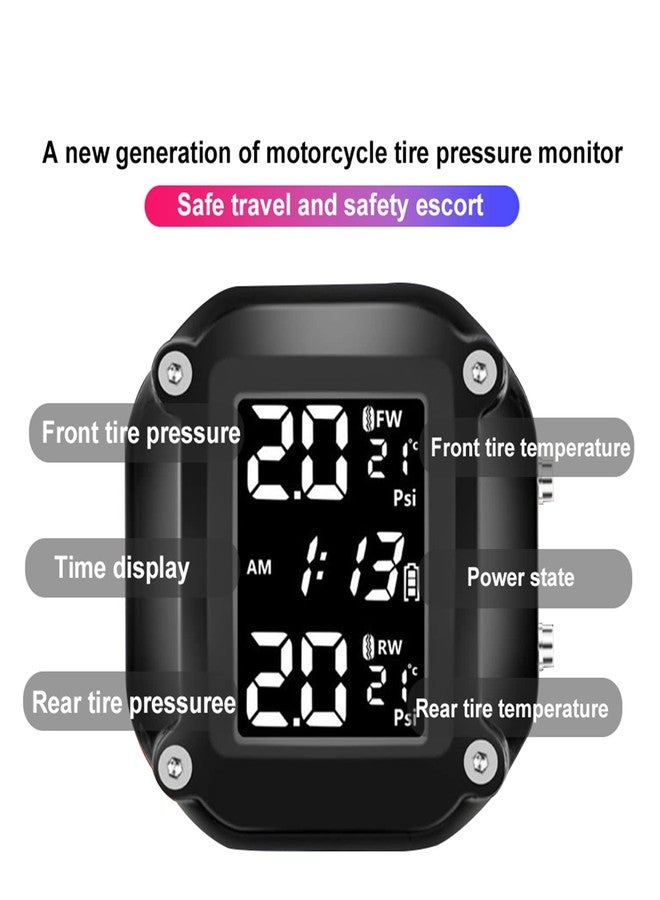 EOHMAK Motorcycle TPMS Tire Pressure Monitoring System with Two External Sensors LCD Display Motorcycle Tire Temperature Alarm - Image 4