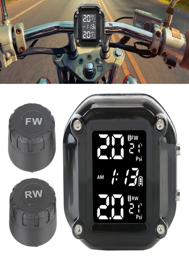 EOHMAK Motorcycle TPMS Tire Pressure Monitoring System with Two External Sensors LCD Display Motorcycle Tire Temperature Alarm - Image 1