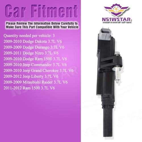 N51WSTAR Ignition Coil Pack Set Of 1 Compatible With Dodge Dakota Durango Nitro Ram 1500 Jeep Commander Grand Cherokee Liberty Liberty 3.7 V6 Replacement For UF640 5149199AA C1652 - Image 5