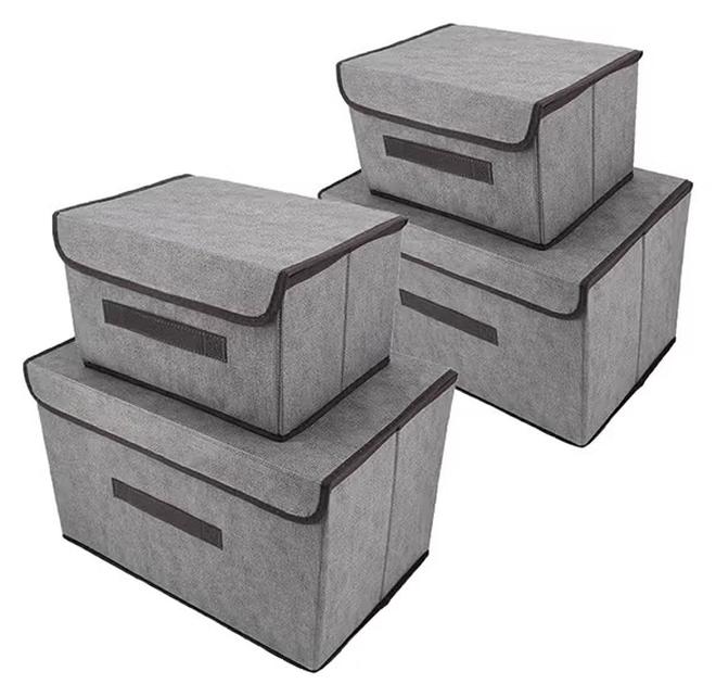 Betaoby Pack Of 4 Foldable Storage Box With Lid Grey 36x23x24cm - Image 1