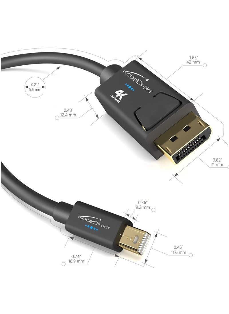 DisplayPort to Mini DisplayPort Cable - 60Hz Version 1.2 for PC and Mac with Locking DP Connector Black by CableDirect