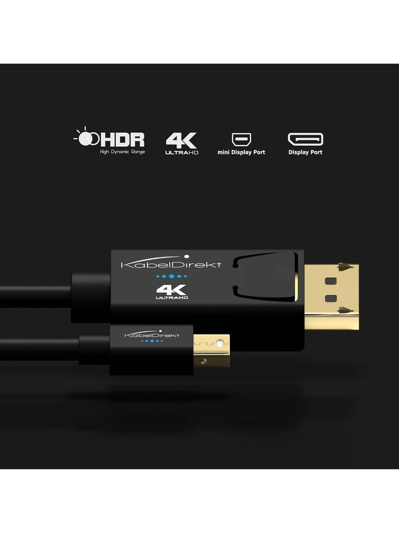 DisplayPort to Mini DisplayPort Cable - 60Hz Version 1.2 for PC and Mac with Locking DP Connector Black by CableDirect