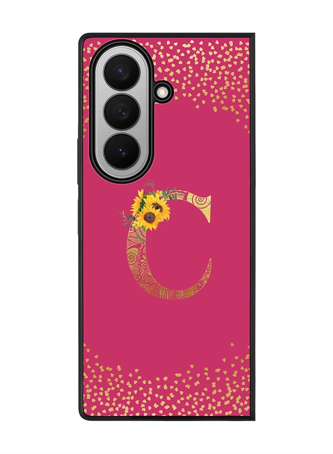 Stylizedd For Samsung Galaxy Z Fold7 Case,Slim fit Camera Protection, Shockproof Thin Phone cover  - Custom Floral Monogram - C ( Deep Pink )