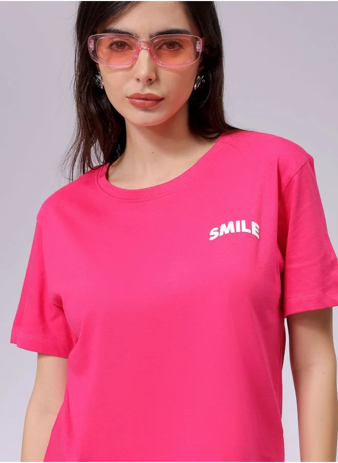 Freehand Women Relaxed Fit Solid Crew Neck T-Shirt