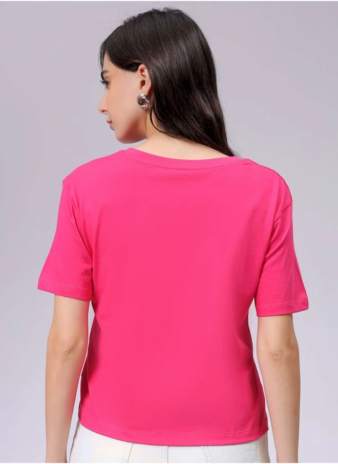 Freehand Women Relaxed Fit Solid Crew Neck T-Shirt