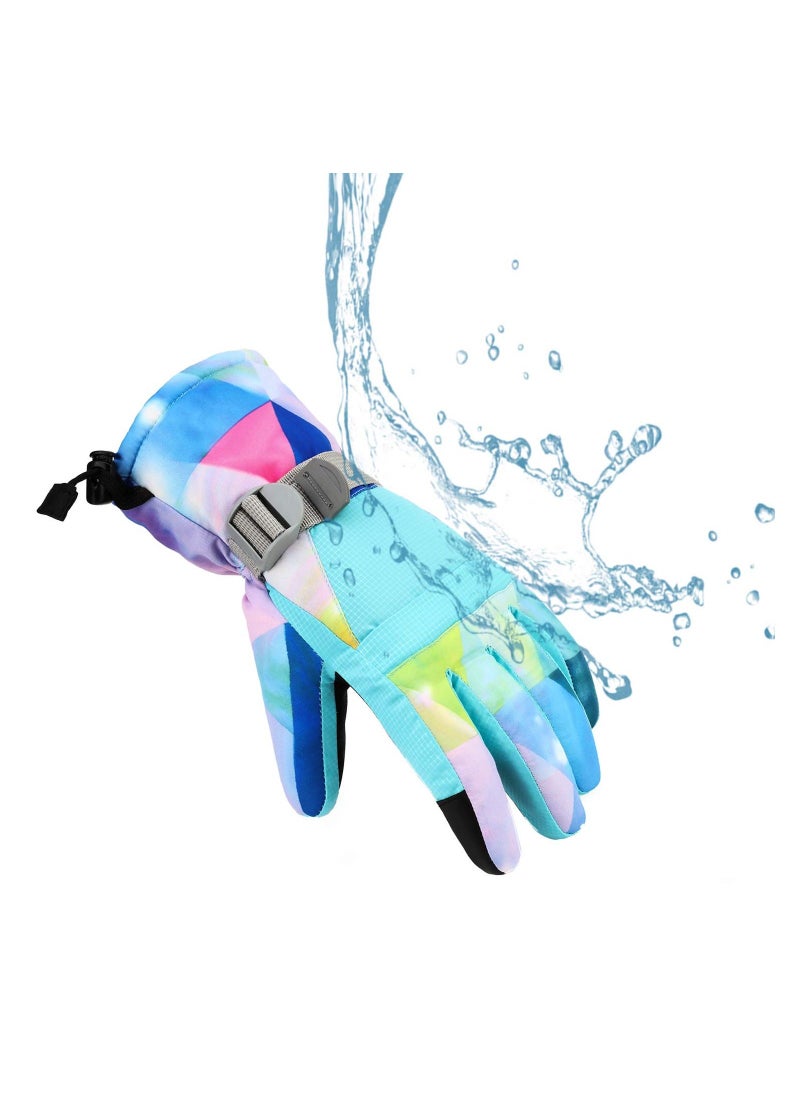 Ski Plus Velvet Gloves, Waterproof Touchscreen Snow Gloves, Warm Winter Gloves for Cold Weather, Thermal Snowboarding Gloves - for 6-8 Years Old Kids Boys and Girls (Light Blue, Size: XS) - Image 1