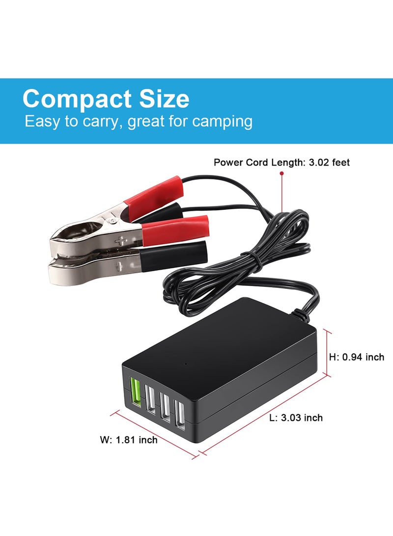 Generic DC Converter with Battery Clip, Portable 12V/24B to 5N 4 Port USB Charger Multiport Power Adapter, Automatically Identify Shunt Charging Compatible with iPhone Ipad Galaxy Smart Phone u0026 Tablets  - Image 4