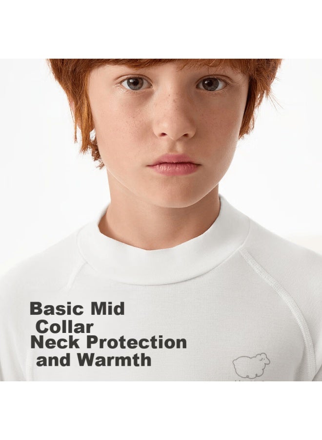 Yeehoo Wool Base Layer Shirt Children's Autumn Thermal Wear Lambswool Warm Homewear Sleepwear Yeehoo White 110 - Image 2