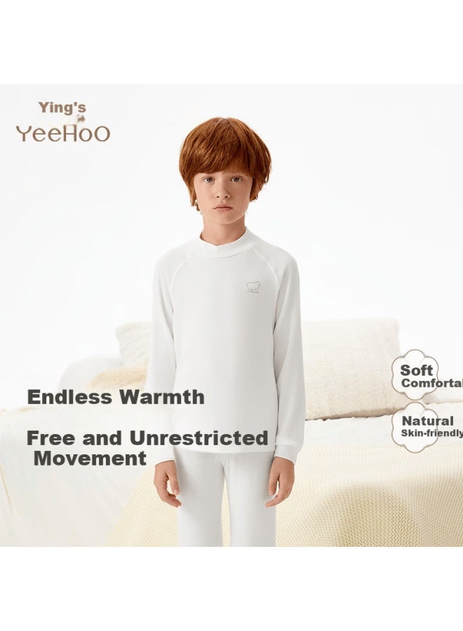 Yeehoo Wool Base Layer Shirt Children's Autumn Thermal Wear Lambswool Warm Homewear Sleepwear Yeehoo White 110 - Image 1
