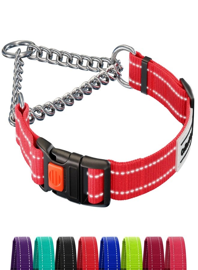 CollarDirect Martingale Dog Collar Heavy Duty Nylon Slip Collars for Small Medium Large Dogs [Stainless Steel Chain and Quick Release Buckle, Reflective, Red, M, 14"-17"] - Image 1