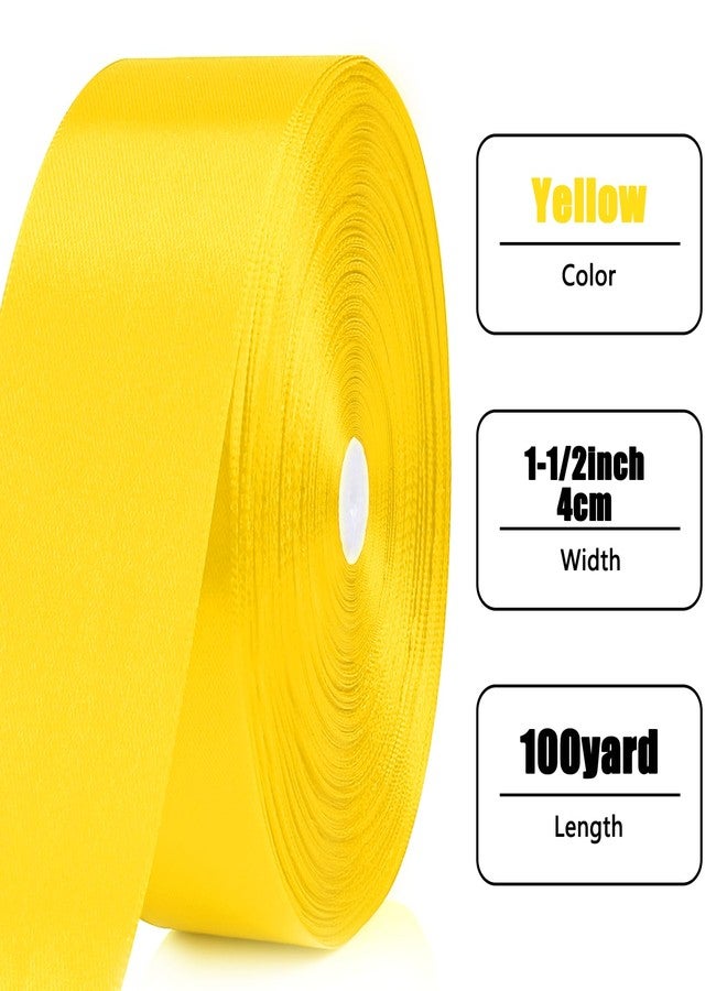 NESCCI 100 Yards Ribbon,1-1/2 Inch Yellow Satin Ribbon,Double Sided Satin Ribbons,Perfect for Gift Wrapping,Wedding Decoration,Handmade Bows,Wrapping Bouquet and More - Image 2