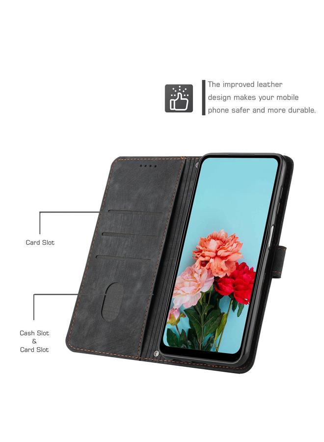 S-TOP Case For OPPO Reno11 F Skin Feel Stripe Pattern Leather Phone Case with Lanyard - Image 4