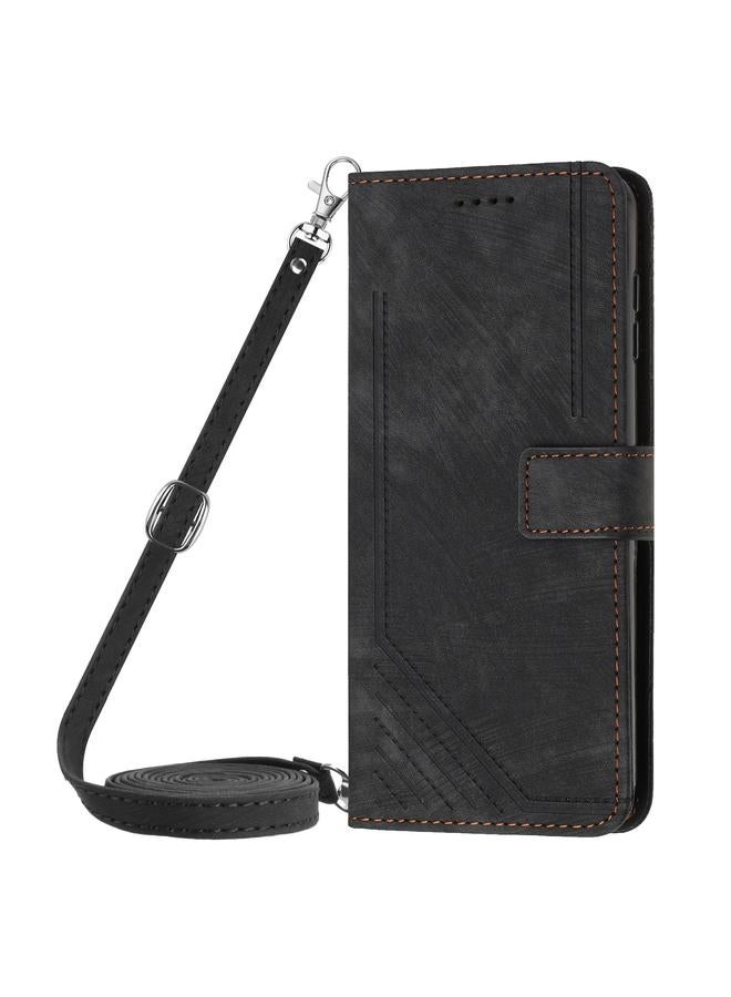 S-TOP Case For OPPO Reno11 F Skin Feel Stripe Pattern Leather Phone Case with Lanyard - Image 2