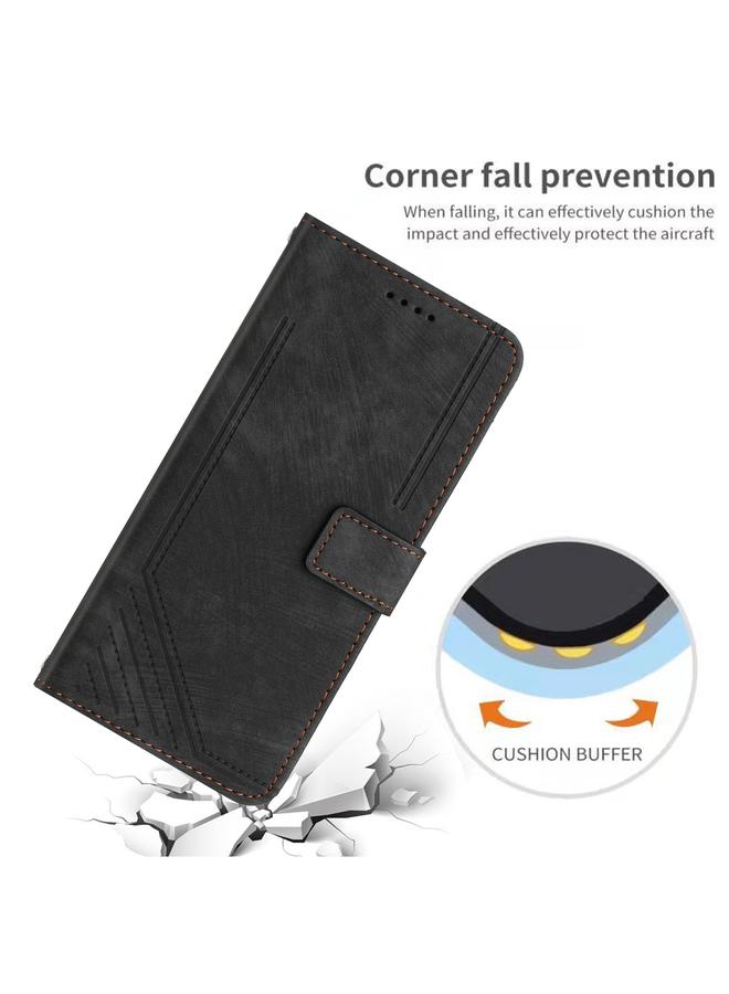 S-TOP Case For OPPO Reno11 F Skin Feel Stripe Pattern Leather Phone Case with Lanyard - Image 5