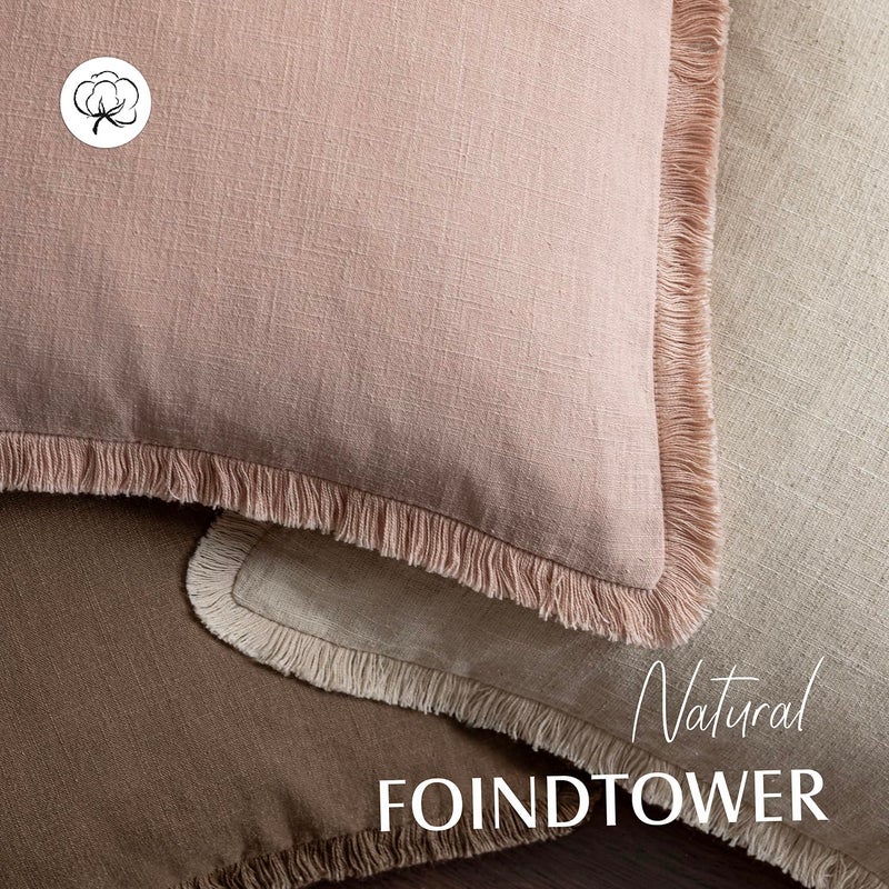 Foindtower Set of 2 Decorative Linen Fringe Throw Pillow Covers Boho Farmhouse Cushion Cover with Tassels Soft Accent Pillowcase for Couch Chair Sofa Bed Living Room Home Decor,24Ã—24 Inch,Light Pink - Image 4