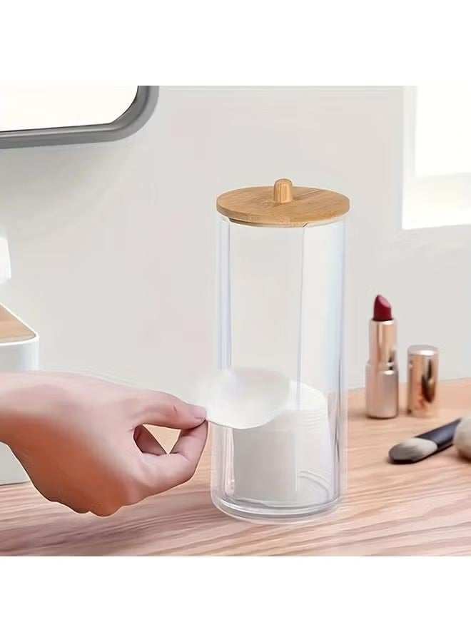 O2. 3PCS Clear Cotton Swab & Ball Holder Set with Bamboo Lids – Transparent Bathroom Organizer Storage Canisters for Cotton Pads, Floss Picks & Accessories - Image 4