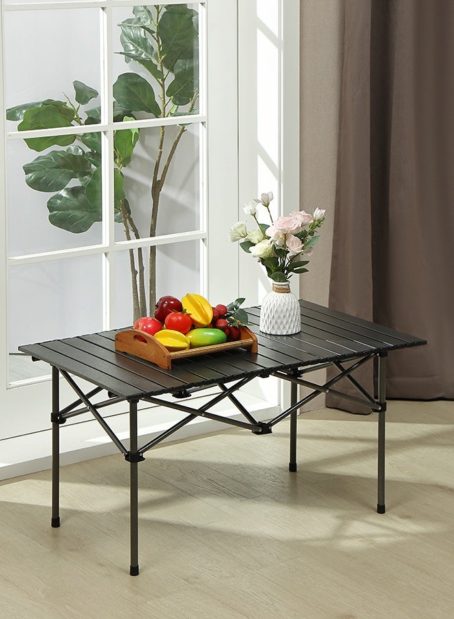 LAWAZIM Folding Picnic Table - Black 95x57x50cm - Portable Roll-Up Outdoor Table with Snap-Together Design, Carry Bag, Tool-Free Setup, Anti-Slip Feet - Ideal for Camping, Travel, Beach, Backyard, BBQ - Image 1