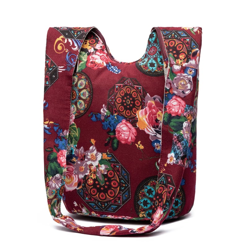 Coton Pose Women Shoulder Handbags Fashion canvas Hippie Crossbody Bags Bohemian Animal Prints Hobo Bags (Claret) - Image 2